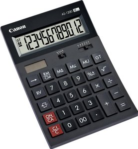 Canon AS-1200 Kalkulator stołowy czarny Wyświetlacz: 12 energią słoneczną, bateryjne (S x W x G) 119 x 37 x 177 mm