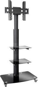 Przenośna podstawka do ekranów LCD 37” - 70” (94 - 178 cm), umożliwia ustawienie w pionie i w poziomie, 2 półki do urządzeń AV ze szkła bezpiecznego o grubości 6 mm Stojak na kółkach do telewizora My Wall HP100L, 94,0 cm (37'') - 177,8 cm (70'')