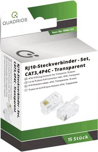 Zestaw wtyków modułowych, ilość biegunów 4P4C - nieekranowany, 15 szt. Złącze męskie RJ Quadrios 1906C161, RJ10, CAT 3, piny:4P4C, 15 szt.