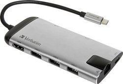 Wieloportowy koncentrator USB-C USB 3.1 Gen 1 / USB 3.0 x 3 / HDMI / SDHC / Micro SDHC / RJ45 Stacja dokująca USB-C® Verbatim Stacja dokująca USB-C® 49142