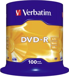 Verbatim DVD-R 4,7 GB 16x 100 szt. na szpuli DVD-R Verbatim 43549 100 szt.