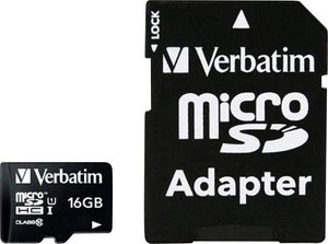 Karta pamięci microSDHC Verbatim MICRO SDHC 16GB CL 10 ADAP, 16 GB, Class 10