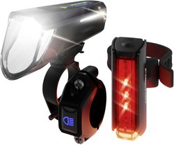 FISCHER FAHRRAD Zestaw oświetlenia rowerowego PLUS 100/130 Fernlicht + TWIN STOP LED  czarny