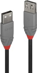 Kabel USB LINDY LINDY 0,5m USB 2.0 Typ A m/f Anthra Line, USB 2.0, Złącze męskie USB-A, Złącze żeńskie USB-A, 0.50 m