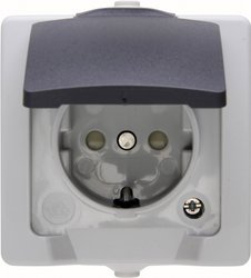 Gniazdo uziemiające z osłoną i podwyższoną ochroną styku Gniazdo sieciowe z klapką Kopp Nautic 107856005, szary
