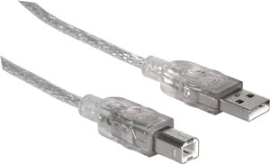 Manhattan Hi-Speed USB B Kabel USB 2.0 Typ A Męski - Typ B Męski 480 Mbps 1,8 m Srebrny Kabel USB Manhattan, USB 2.0, Złącze męskie USB-A, Złącze męskie USB-B, 1.80 m