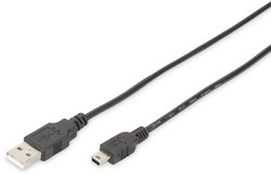 Kabel przyłączeniowy USB 2.0, typ A - mini B (5 pin), złącze męskie/złącze męskie, 1 m długości, zgodny z USB 2.0, czarny Kabel USB Digitus DB-300130-010-S, USB 2.0, Złącze męskie USB-A, Złącze męskie USB Mini-B, 1.00 m