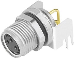 Gniazdo z kołnierzem kątowe, montaż na płytce frontowej, z blaszką Złącze montażowe Binder 09 3418 82 03, 3-Pin, 60 V, 4 A