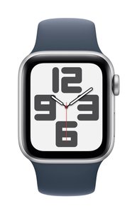 Apple Watch SE GPS 40 mm srebrna aluminiowa obudowa z paskiem sportowym w kolorze burzowego błękitu – M/L Apple Watch SE (2023) GPS 40 mm Obudowa aluminiowa Opaska sportowa Niebieski Storm M/L