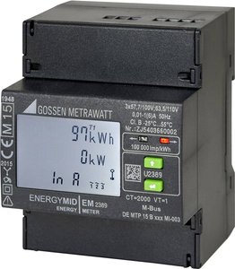 Gossen Metrawatt, licznik energii z możliwością podłączenia konwertera ENERGYMID, S0, MID, z wielofunkcyjnym wyświetlaczem (MFD), 3 L Licznik pradu trójfazowy przekładnikowy Gossen Metrawatt U2387-V022