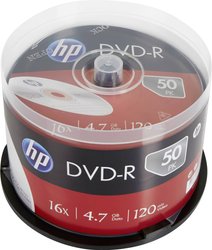 DVD-R 4,7 GB / 120 min / 16x Cakebox (50 płyt), srebrna powierzchnia DVD-R HP DME00025 50 szt.