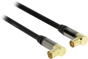 Kabel Anteny, SAT, Delock 88781, [1x złącze męskie antenowe 75 Ω - 1x złącze żeńskie antenowe 75 Ω], 85 dB, 1.00 m, pozłacane styki, czarny