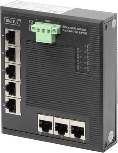 Przemysłowy 8-portowy przełącznik Gigabit Flat Switch DIN rail, rozszerzony zakres temperatur Digitus DN-651127 Switch przemysłowy Ethernet 8 Portów 10 / 100 / 1000 MBit/s