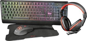Klawiatura gamingowa, Zestaw myszy Trust Ziva 4-in-1-Gaming-Bundle  Niemiecki, QWERTZ czarno-czerwony
