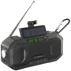 Przenośne radio AM/FM Renkforce, akumulator, funkcja powerbank, panel słoneczny, korbka ręczna, latarka, kolor czarny Radio outdoorowe Renkforce RF-CR-300, RF-5236092, UKW, MW