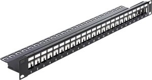 Delock 19″ 24-portowy panel krosowy Keystone z szyną odciążającą Patchpanel Delock 43277, 24 Porty, 483 mm (19''), 1 U