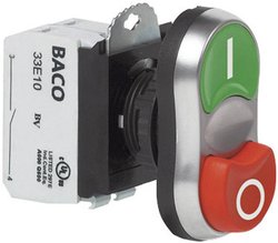 Przycisk podwójny BACO L61QB21A, 53,9 mm, 22,3 mm, IP66, I / O, max 600 V, 1 NO, 1 NC