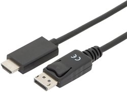 Kabel-przejściówka DisplayPort, DP - HDMI typu a, 2 m, 4K@60Hz (Ultra HD), z blokadą, DP 1.2/HDMI 2.0 Przejściówka DisplayPort, HDMI Digitus AK-340303-020-S AK-340303-020-S, potrójne ekranowanie, 2.00 m