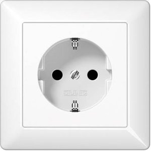 Jung AS1520KIWW Gniazdo uziemienia 16A 250V osłona styków pełna płyta 80,5x80,5mm biały alpejski Gniazdo z uziemieniem Jung AS1520KIWW śnieżnobiały