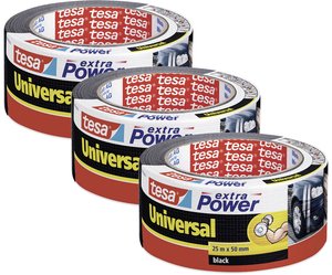 tesa extra Power uniwersalna taśma tkaninowa w opakowaniu 3 szt. - taśma duct zbrojona tkaniną do napraw, mocowania, wiązania, wzmacniania lub uszczelniania - czarna - 3 rolki po 25 m każda Taśma materiałowa tesa  56388 extra Power® UNIVERSAL (D x S) 25 m