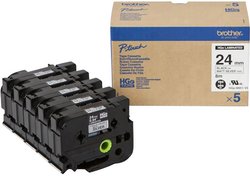 Zestaw kaset z taśmą HGe Multipack (5 szt./opakowanie) do Brother P-touch 9500PC, 9700PC, 9800PCN, D800W, P900W, P950NW, RL700S Brother HGEM951V5, 24 mm x 8 m, Kolor taśmy: srebrny (matowy) / Kolor nadruku: czarny