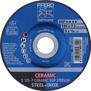 PFERD 62212300 E 125-7 CERAMIC SGP STEELOX Tarcza tnąca wygięta Średnica 125 mm Średnica otworu 22.23 mm stal nierdzewna, stal 10 szt.