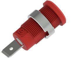 Gniazdo bananowe bezpieczne Ø4mm z okrągłą nakrętką Ø14,5mm, płaska końcówka łącząca 6,3x10mm, czerwona Electro PJP 3266-C-CD1-R Gniazdo laboratoryjne zabezpieczone 1 szt.