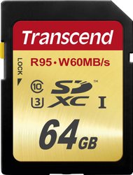 Karta pamięci SDXC Transcend TS64GSDU3, 64 GB, Class 10, UHS-I, UHS-Class 3, 95 MB/s / 60 MB/s