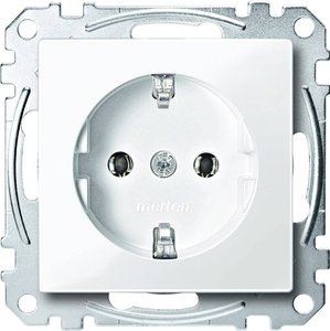 Pojedyncze gniazdo elektryczne z uziemieniem, biały polarny błyszczący Płytka przycisku Merten MEG2301-0319 System M biały (błyszczący)