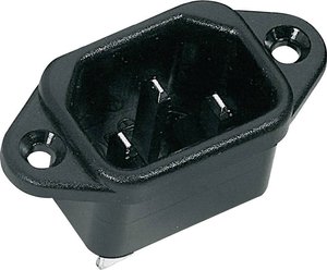 złącze męskie do wbudowania pionowego C14 2 + PE  10 A czarny K & B 42R021212 1 szt.
