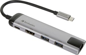 Wieloportowy koncentrator USB-C USB 3.1 GEN 1 / USB 3.0 x 2 / HDMI / RJ45 Stacja dokująca USB-C® Verbatim Stacja dokująca USB-C® 49141