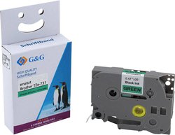 Taśma do nadruku  G&G 14958 zamiennik Zamiennik Brother TZe-731  Kolor taśmy: zielony Kolor nadruku: czarny 12 mm 8 m