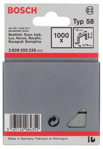 Zszywki z cienkiego drutu, typ 58, 13 x 0,75 x 8 mm, 1000 szt. Bosch Accessories 2609200235, N/A, Wymiary (D x S) 8 mm x 13 mm, 1000 szt.