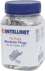 3-punktowe złącze żyłowe Intellinet Cat6a RJ45 Pro Line STP do drutu plecionego i drutu pełnego 70 wtyczek w rurce 50 μ pozłacanych stykach Złącze męskie RJ45 Intellinet 790505, CAT 3, CAT 4, CAT 5, CAT 5e, CAT 6, CAT 6a, piny:8P8C, 70 szt.