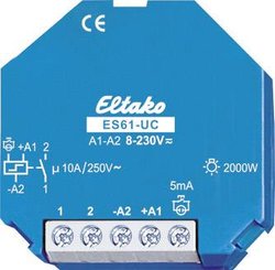 Przełącznik impulsowy UC. 1 styk NO bezpotencjałowy 10A / 250V AC Eltako 61100501 Przełącznik przepięciowy ES61-UC, 2000 W, 4 A