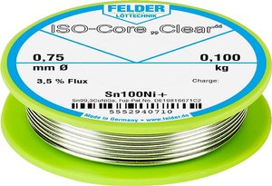 Cyna lutownicza Felder Löttechnik ISO-Core ''Clear'' Sn100Ni+ szpula Sn99,25Cu0,7Ni0,05  0.100 kg 0.75 mm