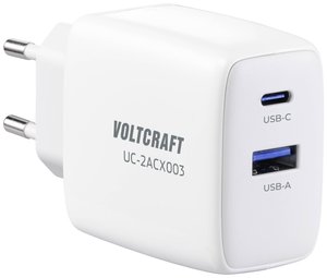 VOLTCRAFT UC-2ACX003 Ładowarka USB 65 W dom Maksymalne natężenie wyjściowe 3.25 A Ilość wyjść: 2 x USB-C, USB-A GaN