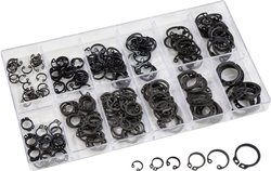 Zestaw pierścieni zabezpieczających, 10294, 06 W zestawie 25x pierścień ustalający DIn 471 A 8 · 25x pierścień ustalający DIn 471 A 10 ·25x pierścień ustalający DIn 471 A 12 · 15x pierścień ustalający DIn 471 A 14 · 15x pierścień ustalający DIn 471 A 16 ·