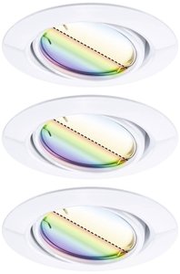 Oprawa wpuszczana LED Smart Home Zigbee Base Coin zestaw podstawowy obrotowy okrągły 90mm 20° 3x4,9W 3x420lm 230V ściemnialny RGBW+ biały Oświetlenie wewnętrzne LED Paulmann 92466 Zestaw 3-elementowy 14.7 W 420 lm