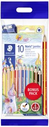 Noris® jumbo 128 jumbo ołówek, zestaw z 10 kolorowymi kredkami w różnych kolorach, 1 tęczowym ołówkiem i 1 temperówką Kredka Staedtler Noris® jumbo 128  61 SET8 10 szt.