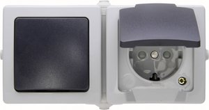 Wyłącznik, Przełącznik schodowy, Gniazdo sieciowe z klapką Kopp Nautic 138656001, szary