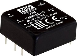 Moduły przetwornicy MEANWELLL DC/DC serii DKM10 seria 1''x1''' Obudowa Podwójne wyjście Stosunek napięcia wejściowego: 2:1 Moc: 10W sterowana Moduł przetwornicy DC/DC Mean Well DKM10A-15 DKM10A-15, 10 W, 333 mA, 1 szt.