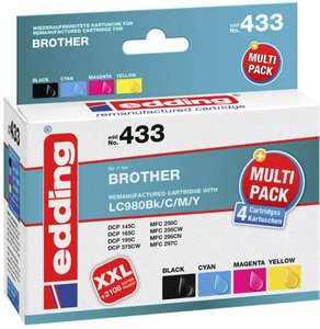 Edding Tusz Zamiennik Brother LC-980BK, LC-980C, LC-980M, LC-980Y Czarny, cyjanowy, magenta, żółty  atrament Edding EDD-433 18-433, 1 szt.
