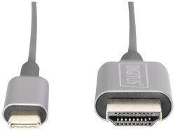 Kabel adaptera USB Type-C, Type-C na HDMI A M/M, 2.0m, 4K/60Hz, 18GB, CE, czarny, złoty Kabel USB Digitus DB-300330-020-S, Złącze męskie USB-C®, Wtyczka HDMI-A, 2.00 m