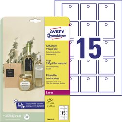 Avery-Zweckform T3003-10 Etykiety na przyczepy 50 x 50 mm Polyester biały 150 szt. Nie klejony Drukarka Laserowa, kolorowa, Drukarka Laserowa