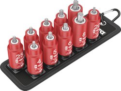 Zestaw nasadek Belt B VDE 1 Zyklop TORX® / gniazdo sześciokątne, izolowany, z funkcją trzymania, napęd 3/8 '' Zestaw nasadek trzpieniowych Wera Belt B VDE 1 Zyklop 05004930001 3/8''