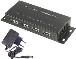 Hub USB 2.0 Renkforce RF-4830984 4 Porty metalowa obudowa, montaż ścienny czarny