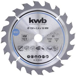 Piła tarczowa do płyt wiórowych kwb 583357, drewno / drewno liściaste, 150 x 16 mm, czyste cięcia, średnia liczba, 20 zębów Z-20, średnia brzeszczot CleanCut, 150 x 16 Tarcza tnąca z węglików spiekanych kwb 150 x 16 mm 1 szt.