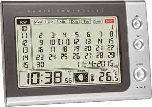 Budzik TFA Dostmann Funk-Wecker mit Monatskalender 60.2529.54, antracytowy, srebrny