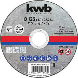 Tarcze tnące do obróbki stali nierdzewnej i stali Tarcza tnąca prosta kwb  711812 125 mm 1 szt.